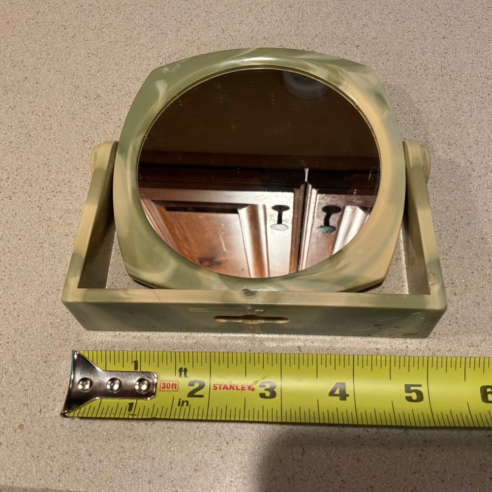 VTG Marbled Green Swivel Vanity Mirror Double Sided Magnifying Tabletop Wall - Picture 4 of 7